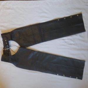 Unisex Interstate Leather Black Motorcycle Biker Riding Chaps Adjustable S